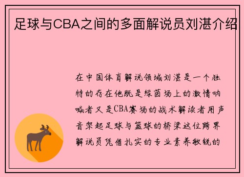 足球与CBA之间的多面解说员刘湛介绍